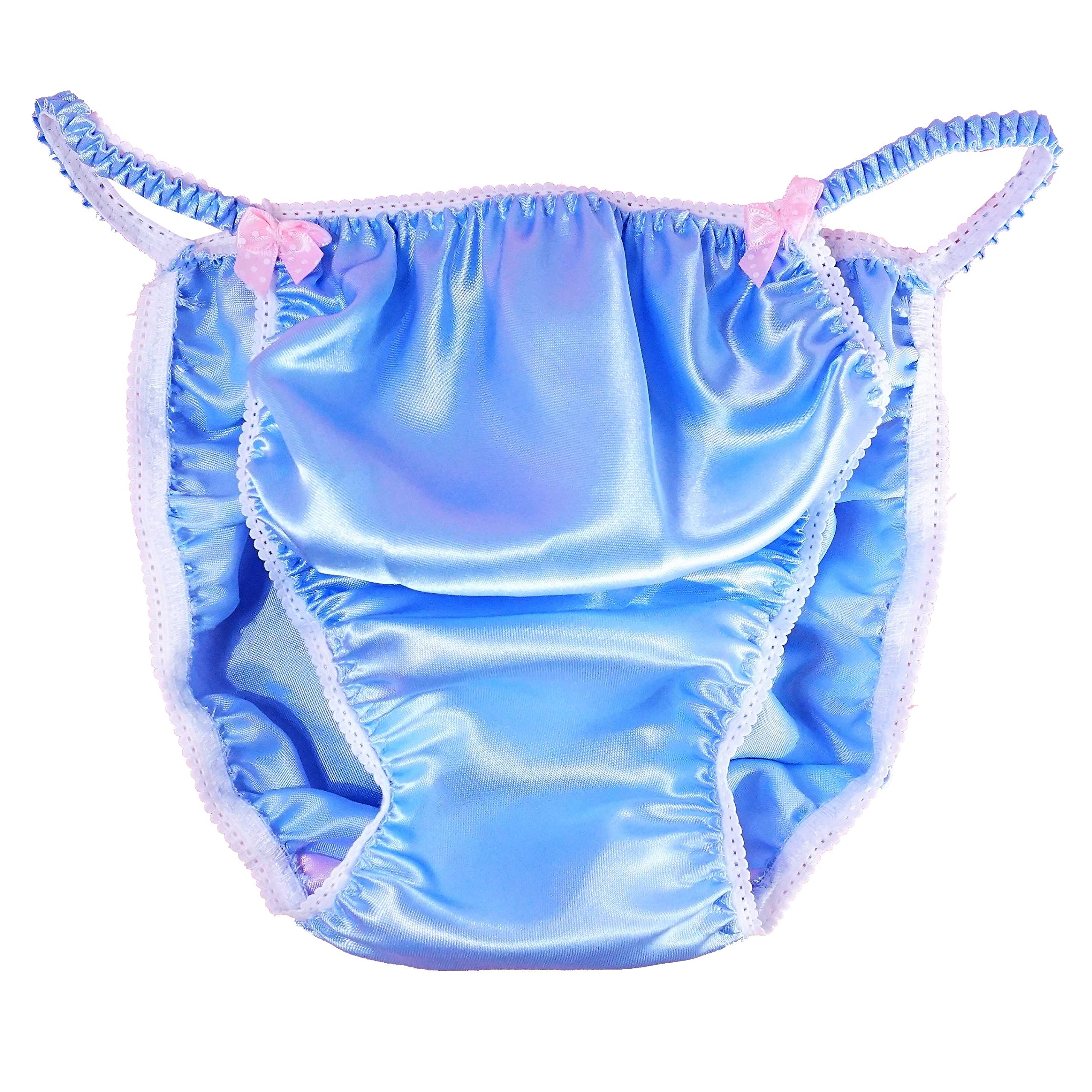 Ania's Poison Sissy Panties Baby Blue Satin String Bikini Shiny Men's Panties Underwear Bra Mini Skirt S-2X (L)