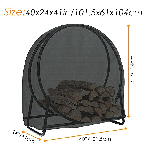 COOSOO Log Rack Hoop Cover Round Outdoor Heavy Duty Waterproof Log Hoop Cover Fire Wood Dry Stand Protection All Weather With Windproof Elastic Band for Garden Lawn Black