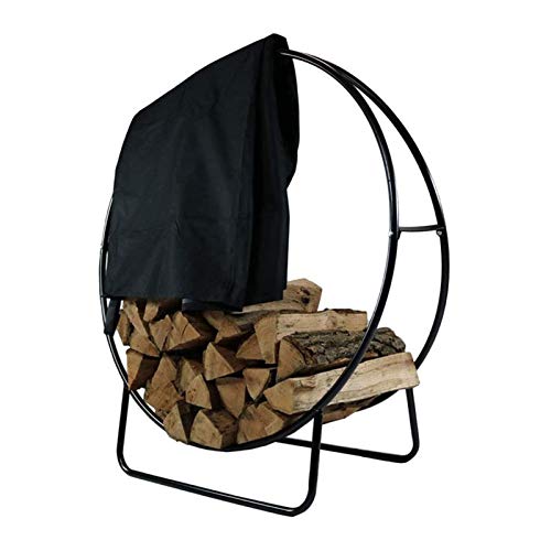 COOSOO Log Rack Hoop Cover Round Outdoor Heavy Duty Waterproof Log Hoop Cover Fire Wood Dry Stand Protection All Weather With Windproof Elastic Band for Garden Lawn Black