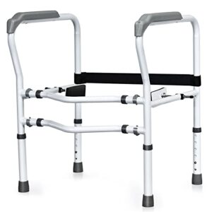 GYMAX Toilet Safety Frame & Rail, Adjustable Free-Assembly Medical Bathroom Assist Frame for Elderly with 360° Rotatable Clip, Non-Slip Heavy Duty Stand Alone Disabled Toilet Riser Handrail Grab Bar