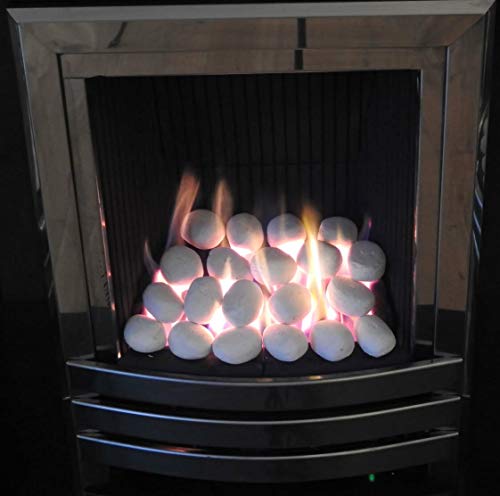 hmleaf 24 Pcs Stone-Like Ceramic Fibre Pebbles for Gas fireplaces, Stove, Gas firepit with White/Black/Grey/Khaki Color (White)