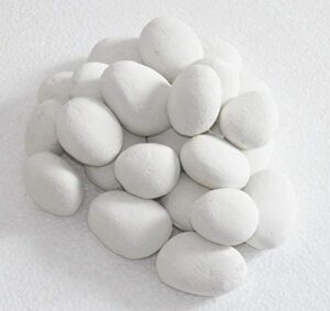 hmleaf 24 pcs stone-like ceramic fibre pebbles for gas fireplaces, stove, gas firepit with white/black/grey/khaki color (white)