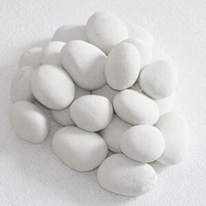 hmleaf 24 Pcs Stone-Like Ceramic Fibre Pebbles for Gas fireplaces, Stove, Gas firepit with White/Black/Grey/Khaki Color (White)