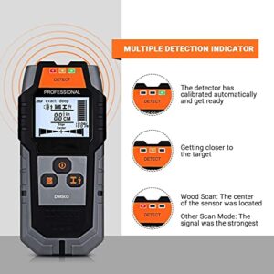 789 Stud Finder, 4 in 1 Sensor Wall Scanner, with Digital LCD display, Automatic Calibration and Sound Alarm, 3 Signal Lamp Prompts, for Wood AC Wire Metal Stud Detection - DMS03, Orange