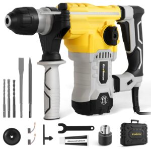 enventor 1-1/4 inch sds-plus 12a heavy duty rotary hammer drill for concrete stone, safety clutch 4 functions electric demolition hammer drill with vibration control, grease, chisels, drill bits, case