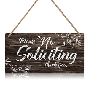 toarti please no soliciting quote sign plaque, funny rustic wooden front door sign hanging, vintage outdoor wall art sign hanger for porch yard store home farmhouse decor (11''x 6'')