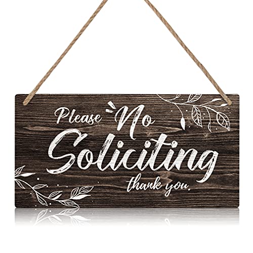 TOARTi Please No Soliciting quote Sign Plaque, Funny Rustic Wooden Front Door Sign Hanging, Vintage Outdoor Wall Art Sign Hanger For Porch Yard Store Home Farmhouse Decor (11''x 6'')