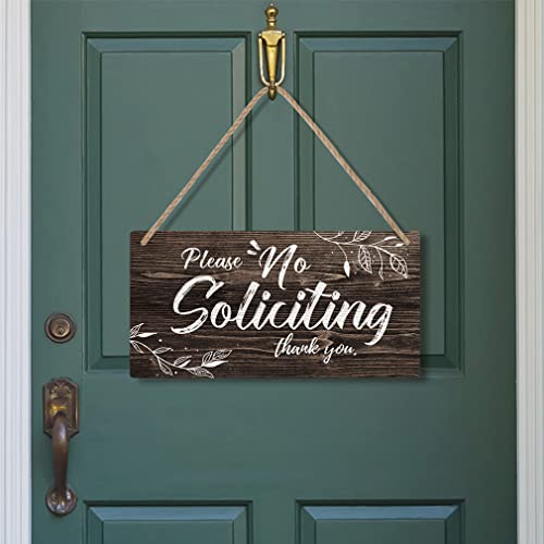 TOARTi Please No Soliciting quote Sign Plaque, Funny Rustic Wooden Front Door Sign Hanging, Vintage Outdoor Wall Art Sign Hanger For Porch Yard Store Home Farmhouse Decor (11''x 6'')