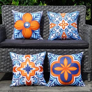 onway outdoor pillow covers waterproof 18x18 set of 4 floral boho decorative throw cushion cover farmhouse pillows for bench, couch, patio furniture