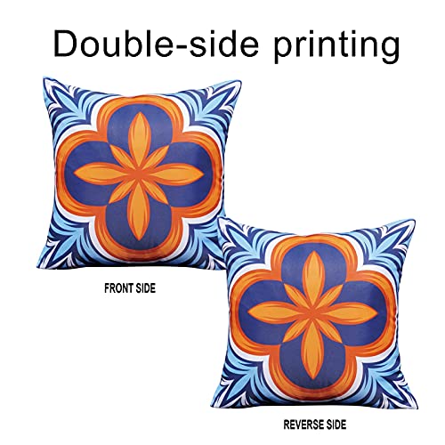 ONWAY Outdoor Pillow Covers Waterproof 18x18 Set of 4 Floral Boho Decorative Throw Cushion Cover Farmhouse Pillows for Bench, Couch, Patio Furniture