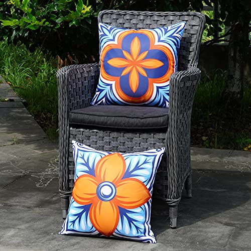 ONWAY Outdoor Pillow Covers Waterproof 18x18 Set of 4 Floral Boho Decorative Throw Cushion Cover Farmhouse Pillows for Bench, Couch, Patio Furniture