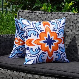 ONWAY Outdoor Pillow Covers Waterproof 18x18 Set of 4 Floral Boho Decorative Throw Cushion Cover Farmhouse Pillows for Bench, Couch, Patio Furniture