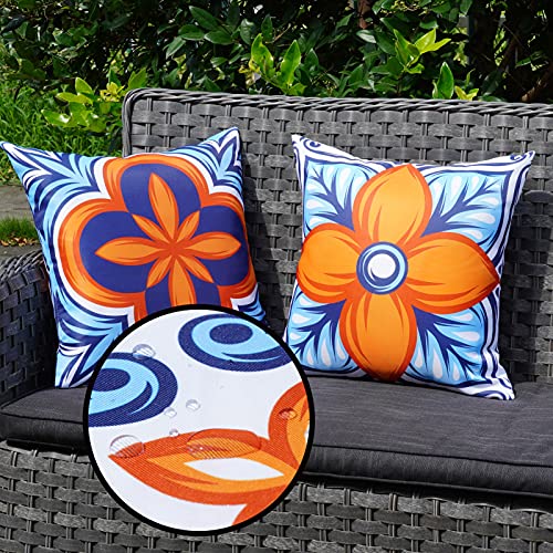 ONWAY Outdoor Pillow Covers Waterproof 18x18 Set of 4 Floral Boho Decorative Throw Cushion Cover Farmhouse Pillows for Bench, Couch, Patio Furniture