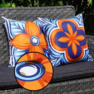 ONWAY Outdoor Pillow Covers Waterproof 18x18 Set of 4 Floral Boho Decorative Throw Cushion Cover Farmhouse Pillows for Bench, Couch, Patio Furniture