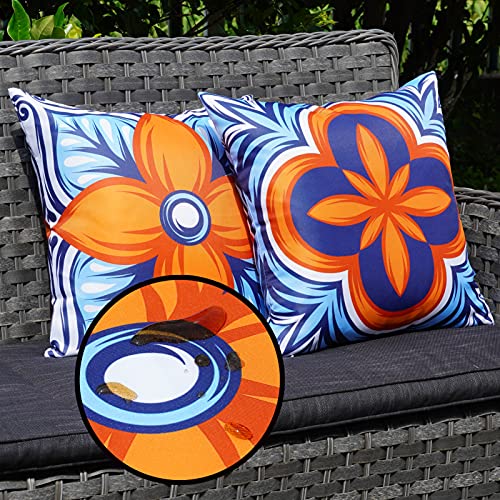 ONWAY Outdoor Pillow Covers Waterproof 18x18 Set of 4 Floral Boho Decorative Throw Cushion Cover Farmhouse Pillows for Bench, Couch, Patio Furniture