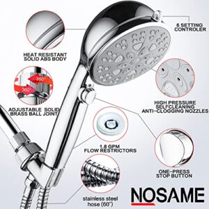 Nosame Newest 6+1 Handheld Shower Head with ON/Off Switch Set High Flow Water Saving ECO Flow Handheld Showerheads with Hose and Brakets for Baby, Pet, RV and Gift,Chrome