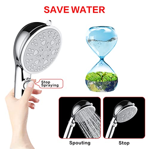 Nosame Newest 6+1 Handheld Shower Head with ON/Off Switch Set High Flow Water Saving ECO Flow Handheld Showerheads with Hose and Brakets for Baby, Pet, RV and Gift,Chrome