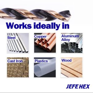 JEFE HEX 1/2" Dia. 5" OAL HSS Twist Drill Bit, General Purpose, 3-Flat Shank, Black and Gold Finish, 135 Degree Split Point, Ideal for Steel/Wood/Copper/Aluminum/Zinc Alloy/Plastic. (6-Piece)