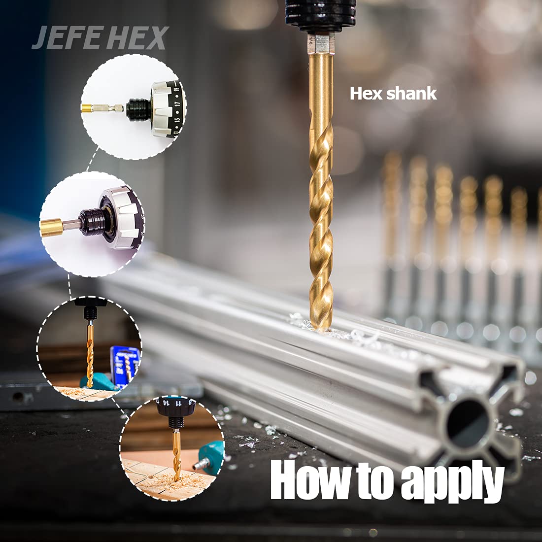 JEFE HEX 1/8" Hex Shank Drill Bits - 12 PCS HSS Titanium Drill Bits with Quick Change Shank Impact Driver Twist Drill Bit Set