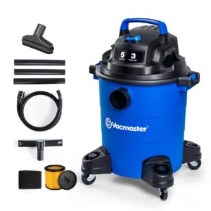 vacmaster 3 peak hp 5 gallon shop vauum with hepa filter powerful suction wet dry vacuum cleaner with blower function 1-1/4 inch hose 10ft power cord