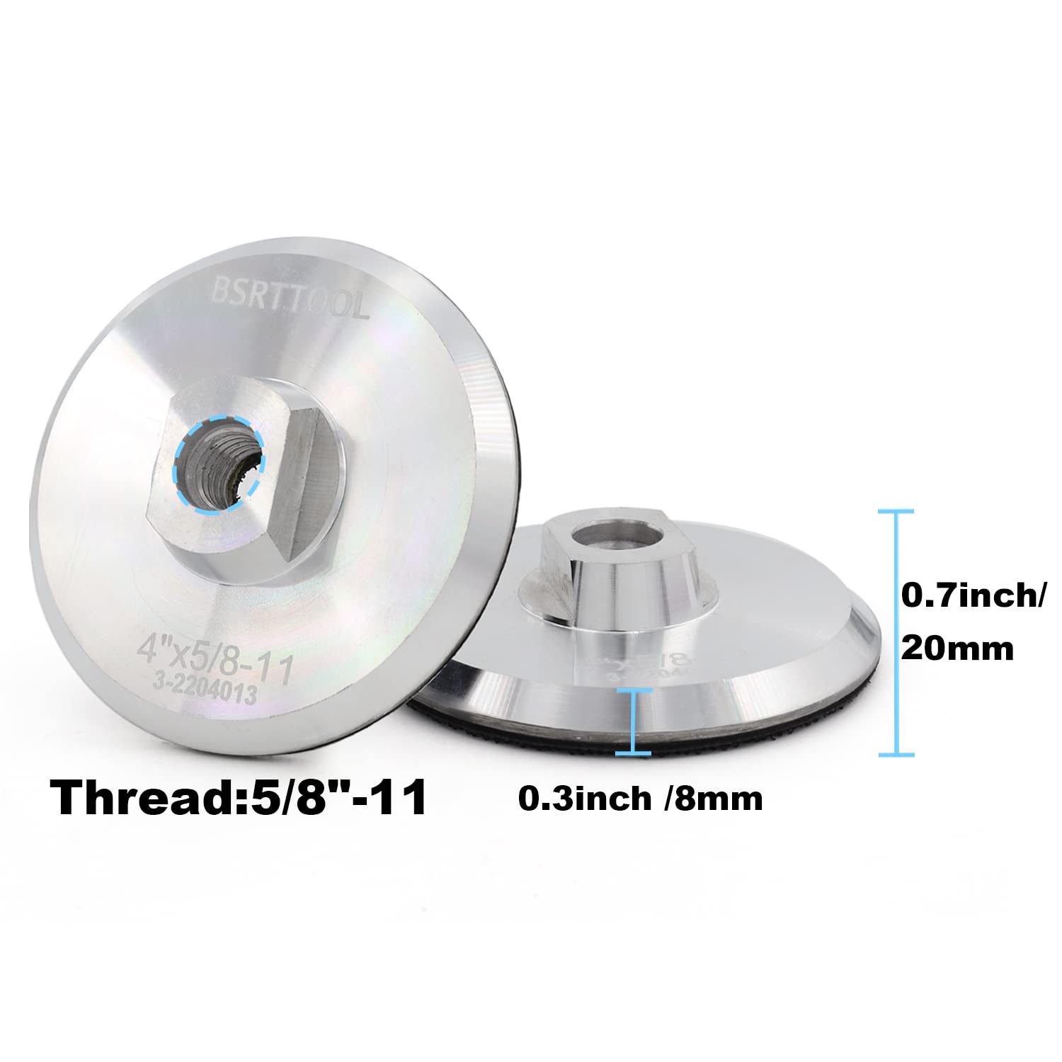 BSRTTOOL 4 Inch Aluminum Backer Pad - Hook Loop Backing Pad 5/8"-11 Thread Angle Grinder Use (4 INCH)