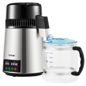 VEVOR Water Distiller 4 L Distilled Water Maker 1.1 Gal Pure Water Distiller with Dual Temperature Display 750W Distilled Water Machine Water Distillers for Home Countertop with Glass Container Gray