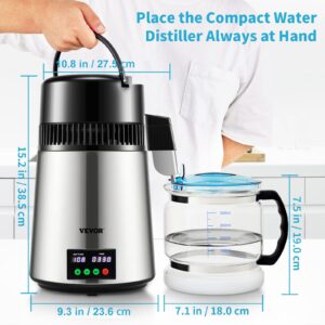 VEVOR Water Distiller 4 L Distilled Water Maker 1.1 Gal Pure Water Distiller with Dual Temperature Display 750W Distilled Water Machine Water Distillers for Home Countertop with Glass Container Gray