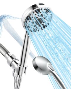 high pressure shower head with handheld 7 settings, 5" high power hand held rain showerhead with stainless steel hose and adjustable bracket