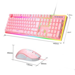 MageGee Gaming Keyboard and Mouse Combo, True RGB Backlit Membrane Office Keyboard, 104 Keys Metal Panel USB Quiet Wired Keyboard for Windows Laptop PC - Pink