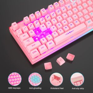 MageGee Gaming Keyboard and Mouse Combo, True RGB Backlit Membrane Office Keyboard, 104 Keys Metal Panel USB Quiet Wired Keyboard for Windows Laptop PC - Pink