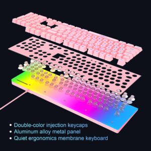 MageGee Gaming Keyboard and Mouse Combo, True RGB Backlit Membrane Office Keyboard, 104 Keys Metal Panel USB Quiet Wired Keyboard for Windows Laptop PC - Pink