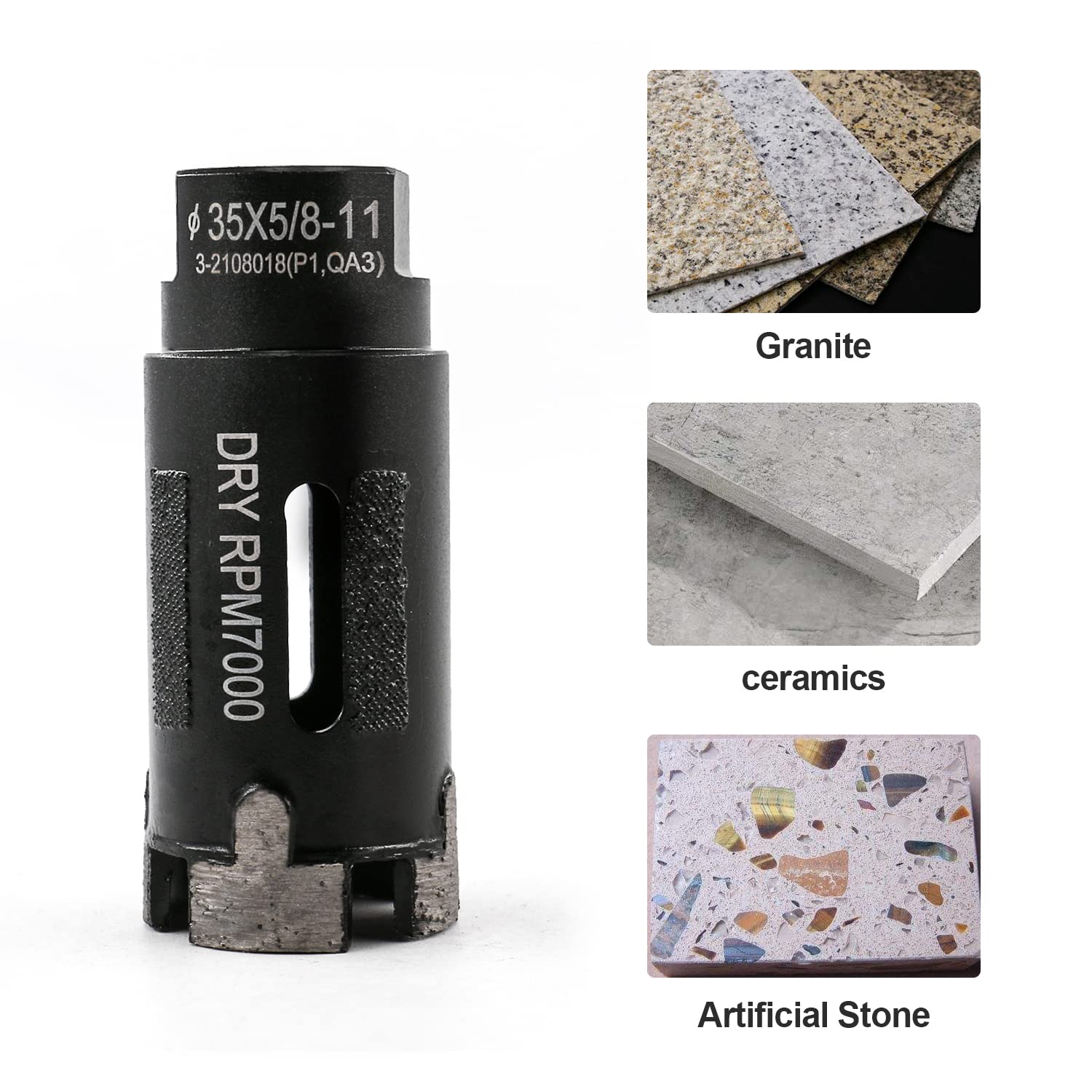 Dry Diamond Drill Bits Hole for Stone Marble Granite Concrete Ceramic Brick Tile 1-3/8inch 5/8"-11 Thread -35mm 1Pcs