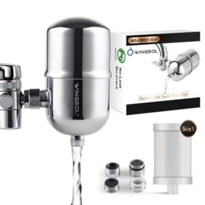 wingsol faucet filter reduce heavy metals 99.6% lead, increase water ph & taste nsf/ansi 42&53, 304 stainless-steel 220-gallon 0.1µm remineralize water 5-in-1 function water faucet filter