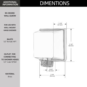 Square Wall Elbow for Hand Held Shower, Chrome