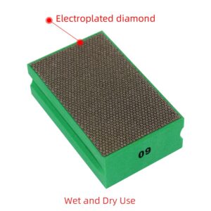 BSRTTOOL Diamond Hand Polishing Pads 60 Grit Sanding Blocks Foam Backing for Tile Stone Marble Concrete Ceramics Granite Glass Wet Dry 1PCS 60