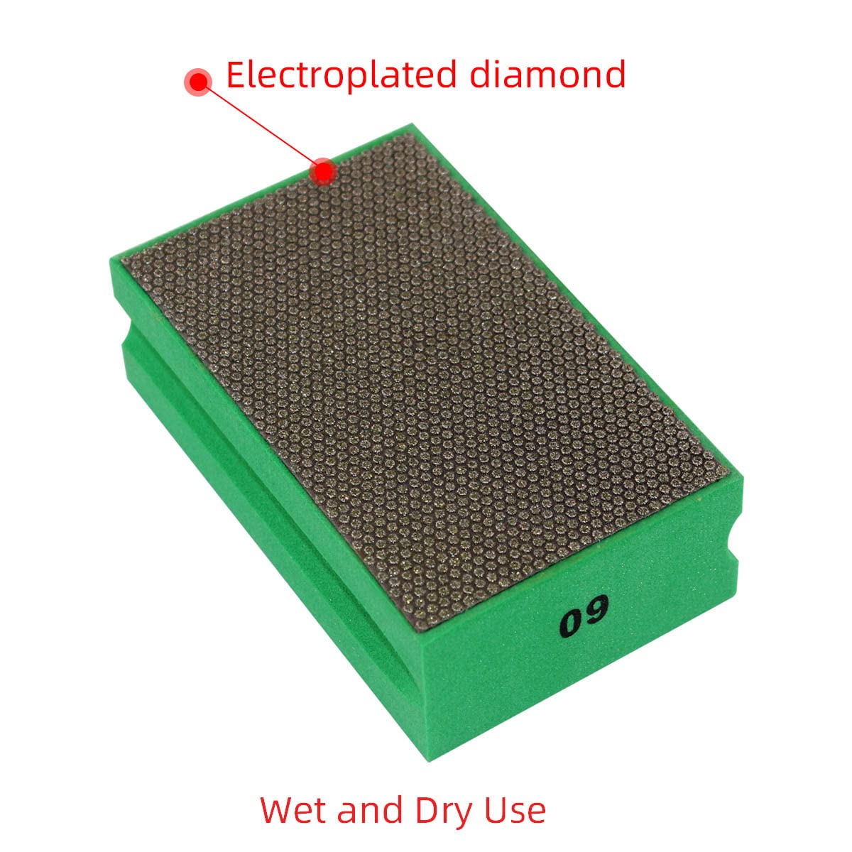 BSRTTOOL Diamond Hand Polishing Pads 60 Grit Sanding Blocks Foam Backing for Tile Stone Marble Concrete Ceramics Granite Glass Wet Dry 1PCS 60