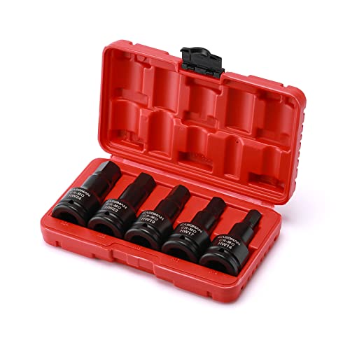 CASOMAN 3/4 Inch Drive Impact Hex Driver Set, 5-Pieces, Metric, 14mm, 17mm, 19mm, 22mm, 24mm, 3/4" Drive Master Impact Hex Bit Set, CR-MO, Impact Grade, One-Piece Construction