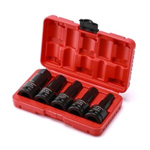 CASOMAN 3/4 Inch Drive Impact Hex Driver Set, 5-Pieces, SAE, 3/4", 7/8", 1", 1-1/8", 1-1/4", 3/4" Drive Master Impact Hex Bit Set, CR-MO, Impact Grade, One-Piece Construction