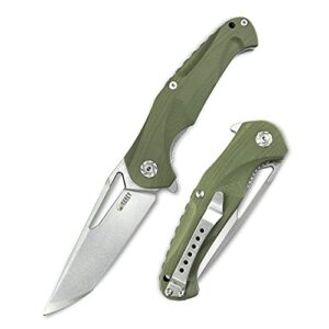 kubey dugu ku210 outdoor folding knife 3.58” stonewashed d2 blade and ergonomics g10 handle with stainless steel pocket clip for hunting fishing and camping (green_)