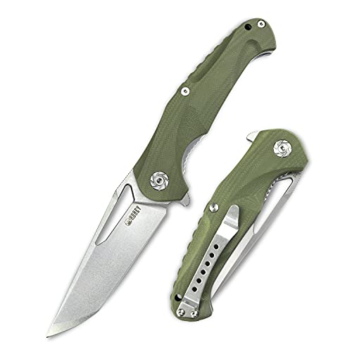 KUBEY Dugu KU210 Outdoor Folding Knife 3.58” Stonewashed D2 Blade and Ergonomics G10 Handle with Stainless Steel Pocket Clip for Hunting Fishing and Camping (Green_)