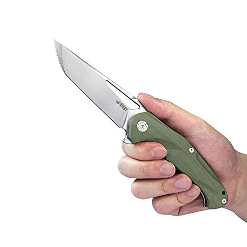 KUBEY Dugu KU210 Outdoor Folding Knife 3.58” Stonewashed D2 Blade and Ergonomics G10 Handle with Stainless Steel Pocket Clip for Hunting Fishing and Camping (Green_)