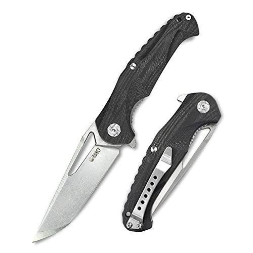 KUBEY Dugu KU210 Outdoor Folding Knife 3.58” Stonewashed D2 Blade and Ergonomics G10 Handle with Stainless Steel Pocket Clip for Hunting Fishing and Camping (Black_)