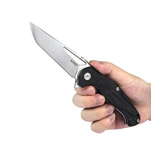 KUBEY Dugu KU210 Outdoor Folding Knife 3.58” Stonewashed D2 Blade and Ergonomics G10 Handle with Stainless Steel Pocket Clip for Hunting Fishing and Camping (Black_)