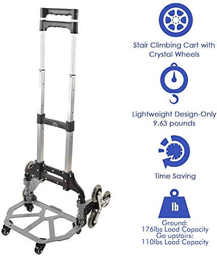 LEADALLWAY Shopping Carts for Groceries with 6+4 Wheels Portable Telescopic Handle Aluminum Stair Climbing Cart (with Rope+Shopping Bag)