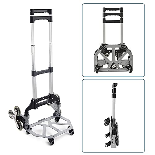 LEADALLWAY Shopping Carts for Groceries with 6+4 Wheels Portable Telescopic Handle Aluminum Stair Climbing Cart (with Rope+Shopping Bag)