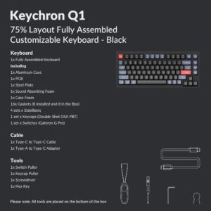 Keychron Q1 RGB Wired Custom Mechanical Keyboard, QMK/VIA Programmable Macro with 75% Layout Hot-swappable Gateron G Pro Brown Switch Double Gasket Compatible with Mac Windows Linux (Black) -Version 2