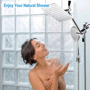 Shower Head, 8'' High Pressure Rainfall Shower Head / Handheld Showerhead Combo with 11'' Extension Arm, CUMIZON 6 Spray Settings Handheld Showerhead with Holder/ Hose, Flow Regulator, Chrome