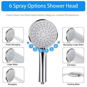 Shower Head, 8'' High Pressure Rainfall Shower Head / Handheld Showerhead Combo with 11'' Extension Arm, CUMIZON 6 Spray Settings Handheld Showerhead with Holder/ Hose, Flow Regulator, Chrome