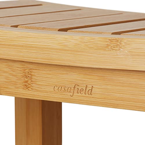 Casafield Bamboo Shower Bench with Storage Shelf, Wooden 2-Tier Bathroom Spa Stool for Indoor or Outdoor Use