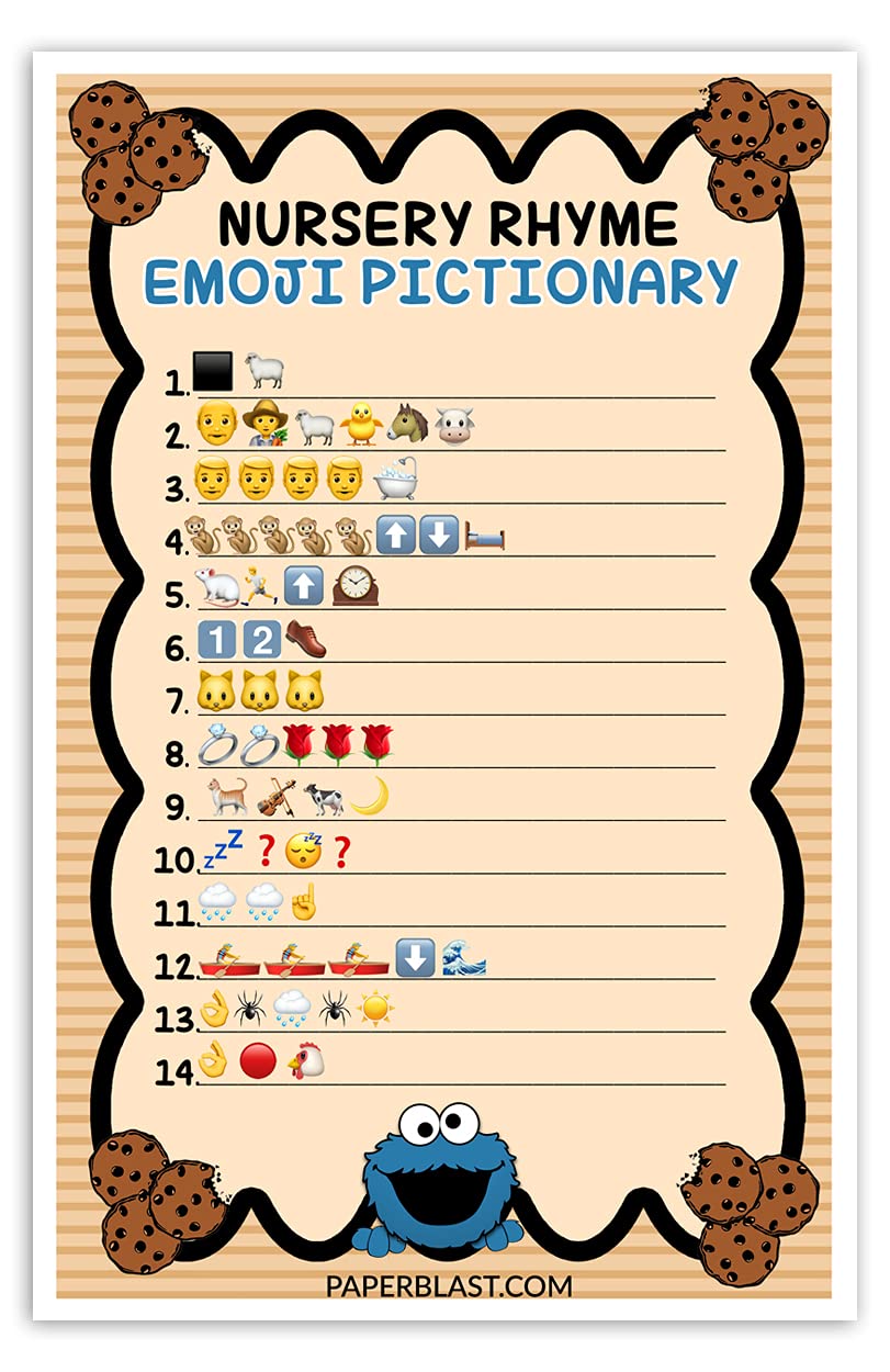 Cookie Monster Baby Shower Game - Nursery Rhyme Emoji Pictionary